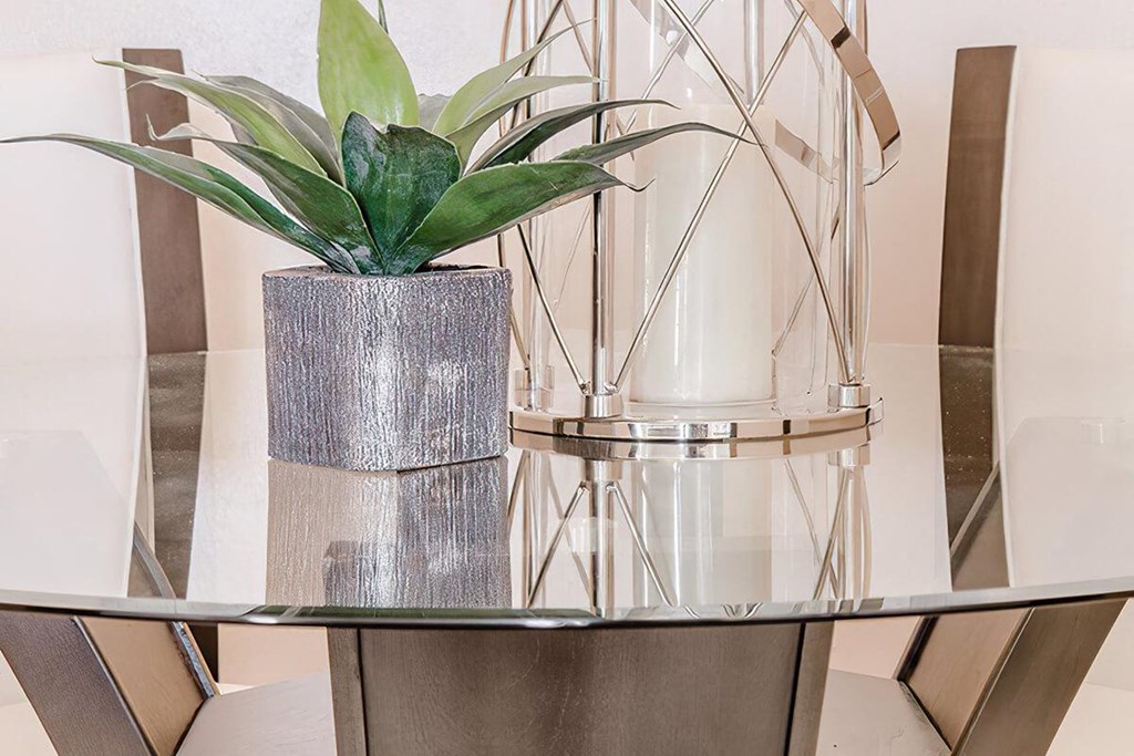 a potted plant sitting on top of a glass table