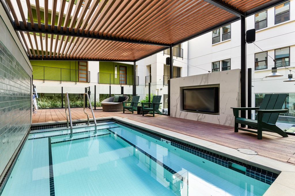 a swimming pool in the middle of a building