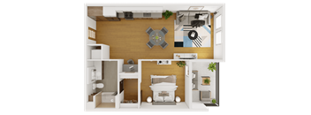 a floor plan of a house with a bedroom and a living room