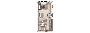 Allure S1-D: Studio floorplan layout with 1 bathroom and 648 square feet