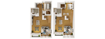 a rendering of a floor plan of a house with two different views