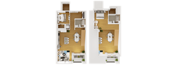 a floor plan of a house with furniture and a living room