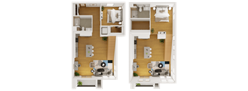 a floor plan of a house with a bedroom and a living room
