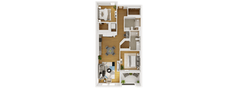 a bedroom floor plan with a bathroom and a living room