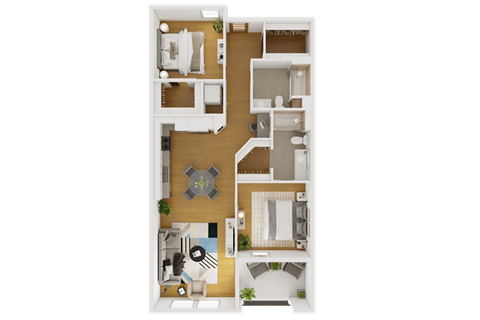 a bedroom floor plan with a bathroom and a living room
