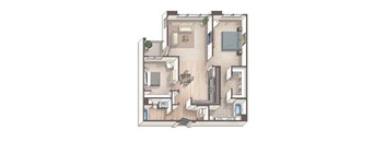 Chic C3-3: 2 bedroom floorplan layout with 2 bathrooms and 1,148 square feet