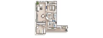 Chic C4 - 2 bedroom floorplan layout with 2 bathrooms and 1,115 square feet
