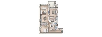 Chic C7 - 2 bedroom floorplan layout with 2 bathrooms and 1,112 square feet
