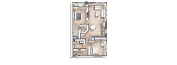 Chic C8 - 2 bedroom floorplan layout with 2 bathrooms and 1,026 square feet