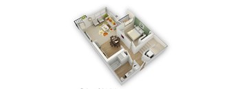 Chic D1 Townhome - 2 bedroom floorplan layout with 2 bathrooms and 1,235 square feet (Combined Floor Plan, 3D)