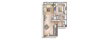 Savvy A1 - 1 bedroom floorplan layout with 1 bathroom and 761 square feet