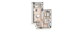 Savvy A2 - 1 bedroom floorplan layout with 1 bathroom and 739 square feet