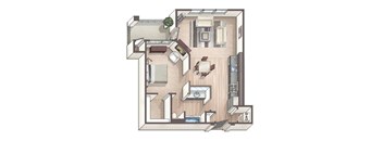 Savvy A4 - 1 bedroom floorplan layout with 1 bathroom and 737 square feet