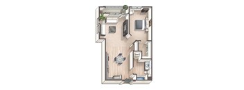 Savvy A6 - 1 bedroom floorplan layout with 1 bathroom and 842 square feet