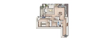 Savvy A7 - 1 bedroom floorplan layout with 1 bathroom and 844 square feet