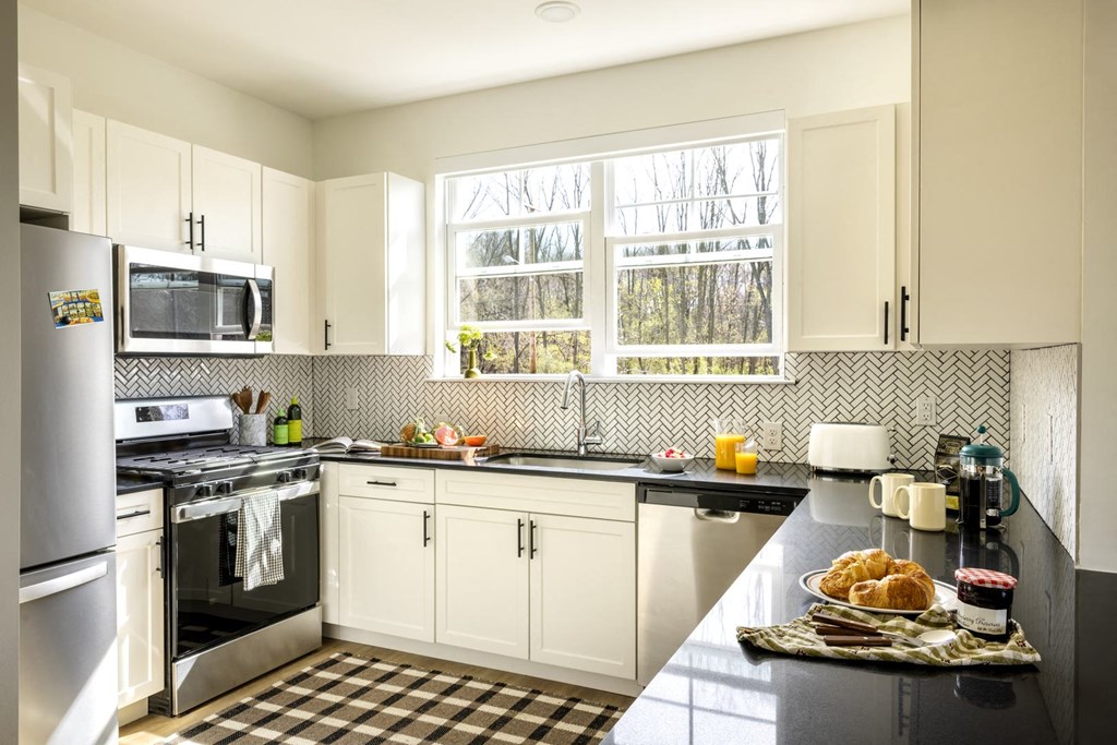 a kitchen with a stove and a sink