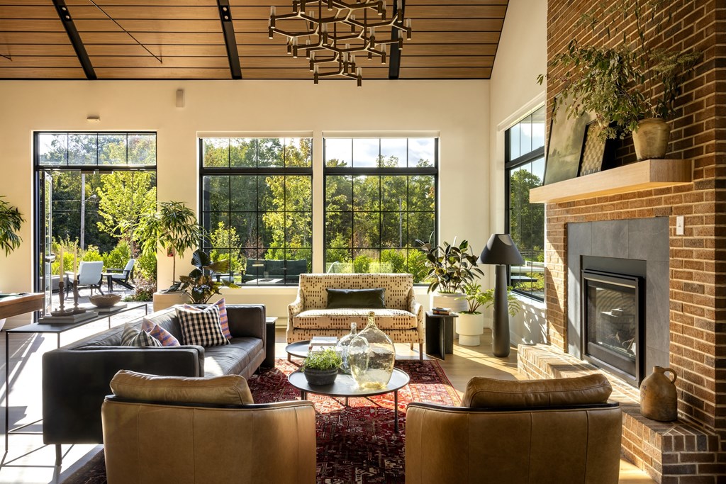 A living room with a fireplace and a couch.