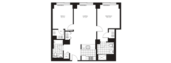A black and white floor plan of a house with three bedrooms.
