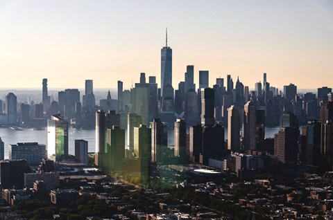 an aerial view of the city