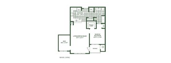 A floor plan of a house with a kitchen, living room, and master bedroom.