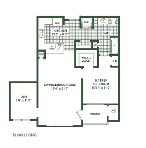 A floor plan of a house with a kitchen, living room, and master bedroom.