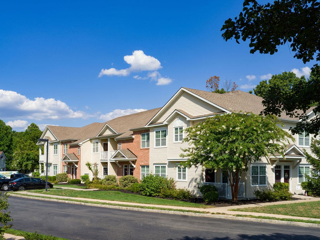 a row of town houses on a street