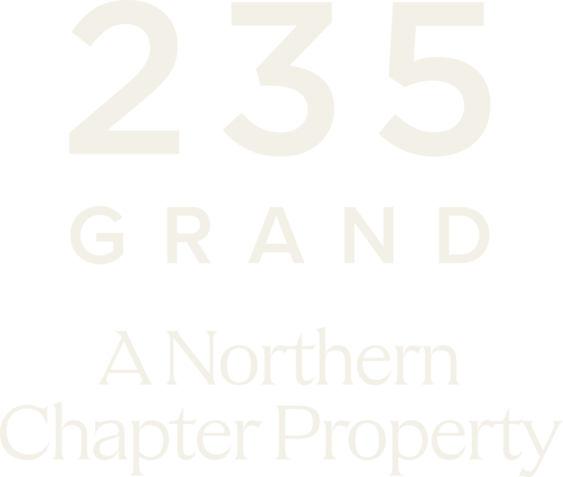 A green sign with the number 235 and the words Grand A Northern Chapter Property.