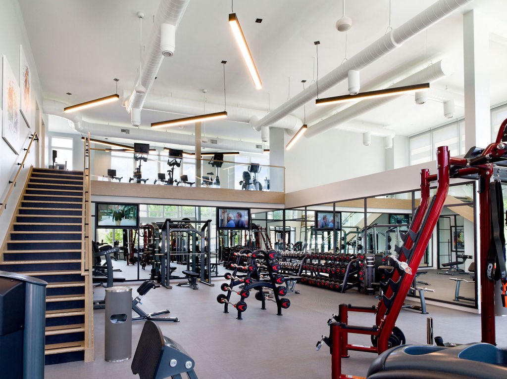 the gym has a large amount of exercise equipment