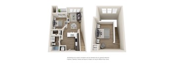 Two floor plans of a house with a kitchen, living room, and bathroom.