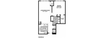 A black and white image of a floor plan for a Magnolia home.
