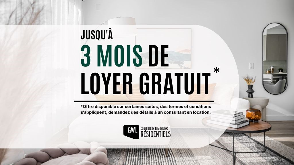A promotional image for a 3-month free trial offer by GWL CIGLÉRES RESIDENTIELLES.