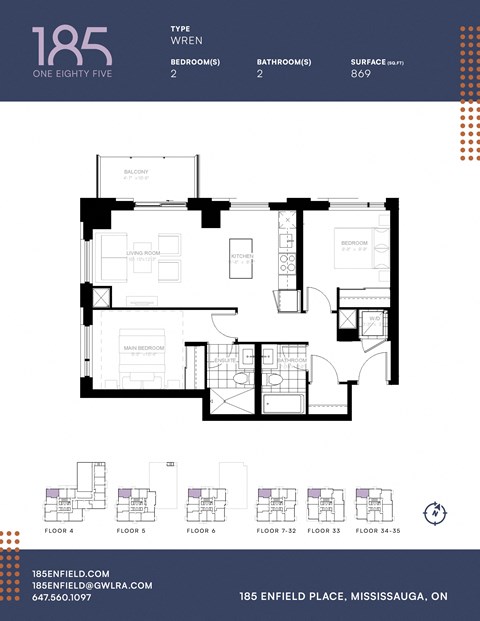 A floor plan for a property at 185 Enfield Place, Mississauga, ON.