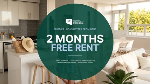 A promotional image for a 2 months free rent offer from GWL Residential.