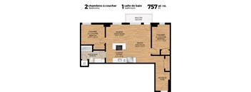 2 Bedroom 1 Bath - zoom floorplan