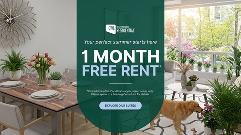 A poster advertising a free one month rent at GWL Residential.