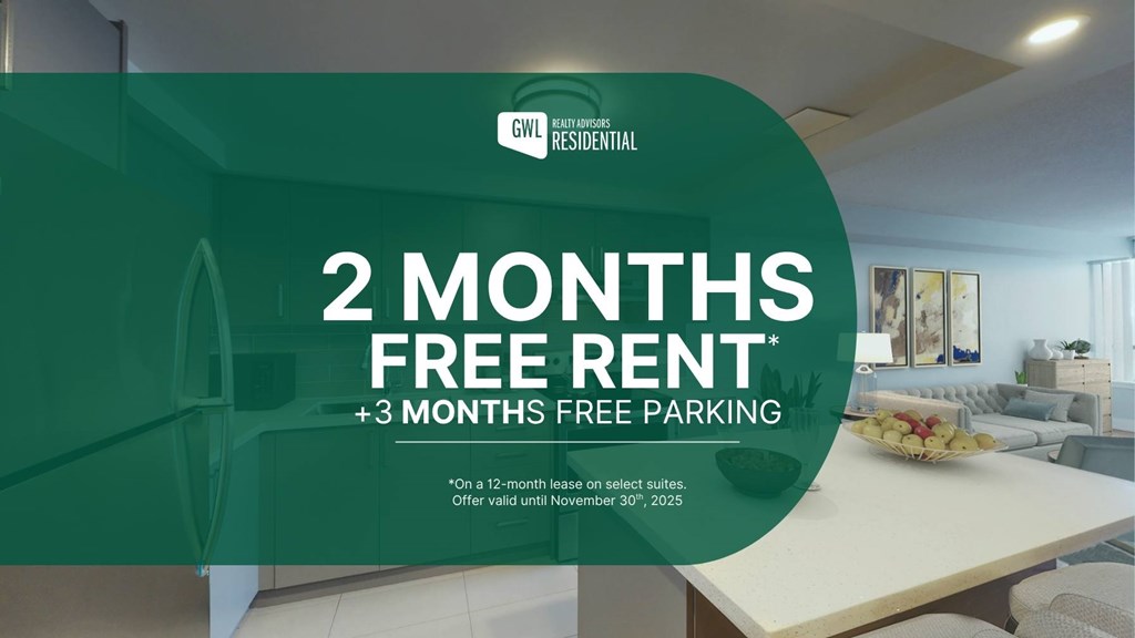 A promotional image for a residential property offering 2 months free rent and 3 months free parking.