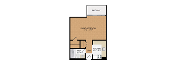 A floor plan of a home with a living room, kitchen, bathroom, and foyer.