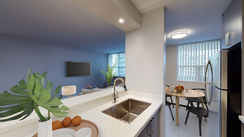 Open concept kitchen with sink and counter space