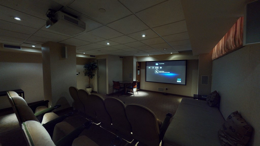 Theatre room with big viewing screen