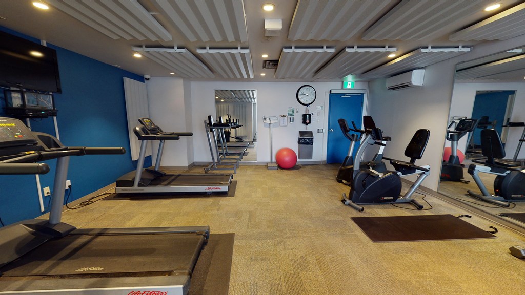 Fitness room with treadmills and stationary bikes
