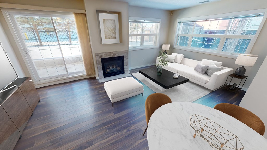 Living room with sofa and fire place