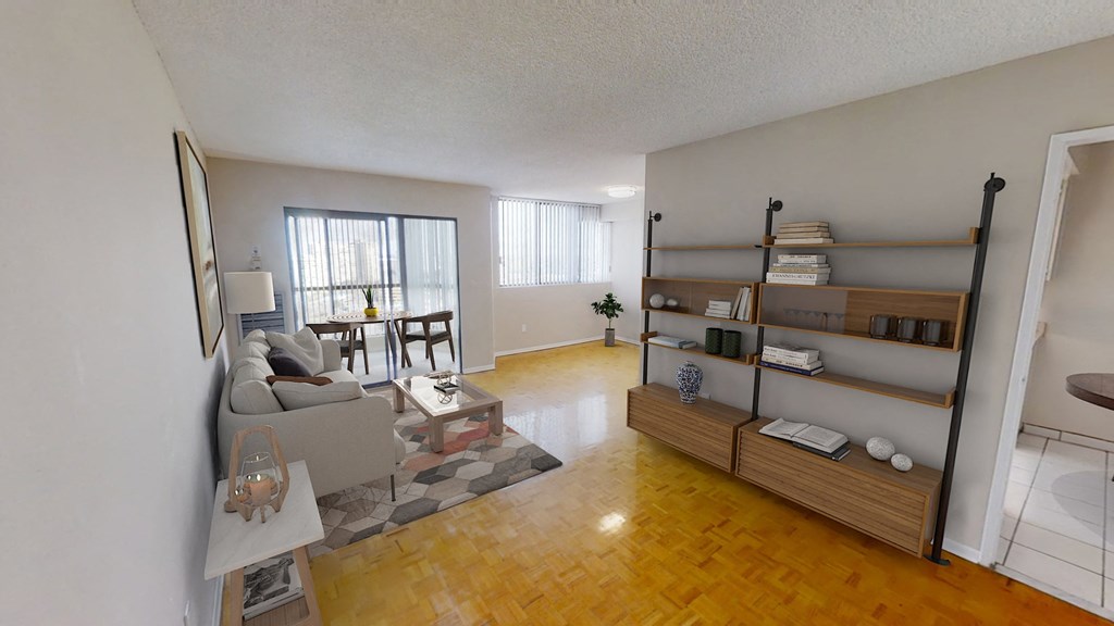 Library room with sofa and a coffee table
