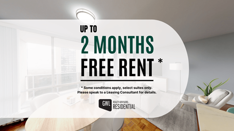 A promotional image for a 2 months free rent offer from GWL Residential.