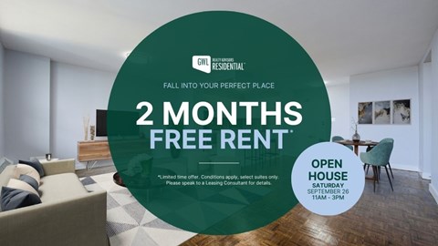 A promotional image for a 2 months free rent offer at a residential property.