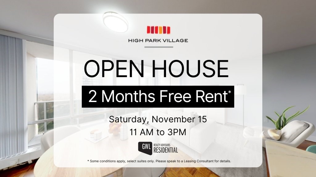A sign advertising a 2 months free rent at High Park Village.