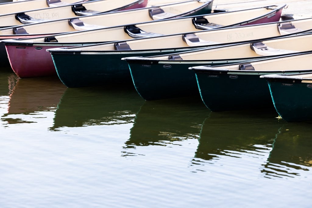 a row of boats sitting in the water