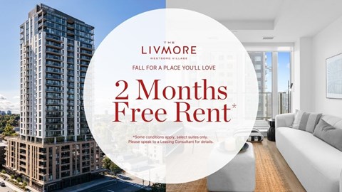 An advertisement for a 2 months free rent offer at Livmore Westside Village.