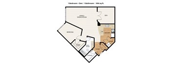 1 Bedroom plus Den 1 Bathroom-zoom Floorplan