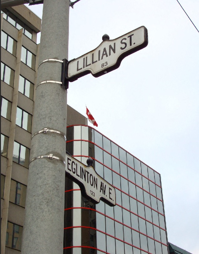 Street sign  at Lillian and Eglinton. Thumbnail click to zoom.