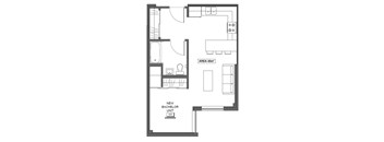 A floor plan of a new bachelor unit with an area of 45 square meters.
